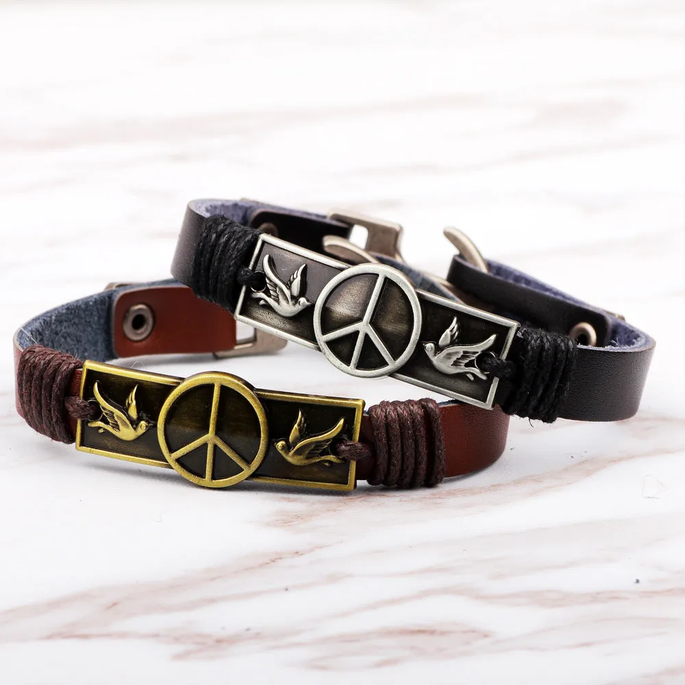 Fashionable Men's Antique Bronze Leather Bracelet