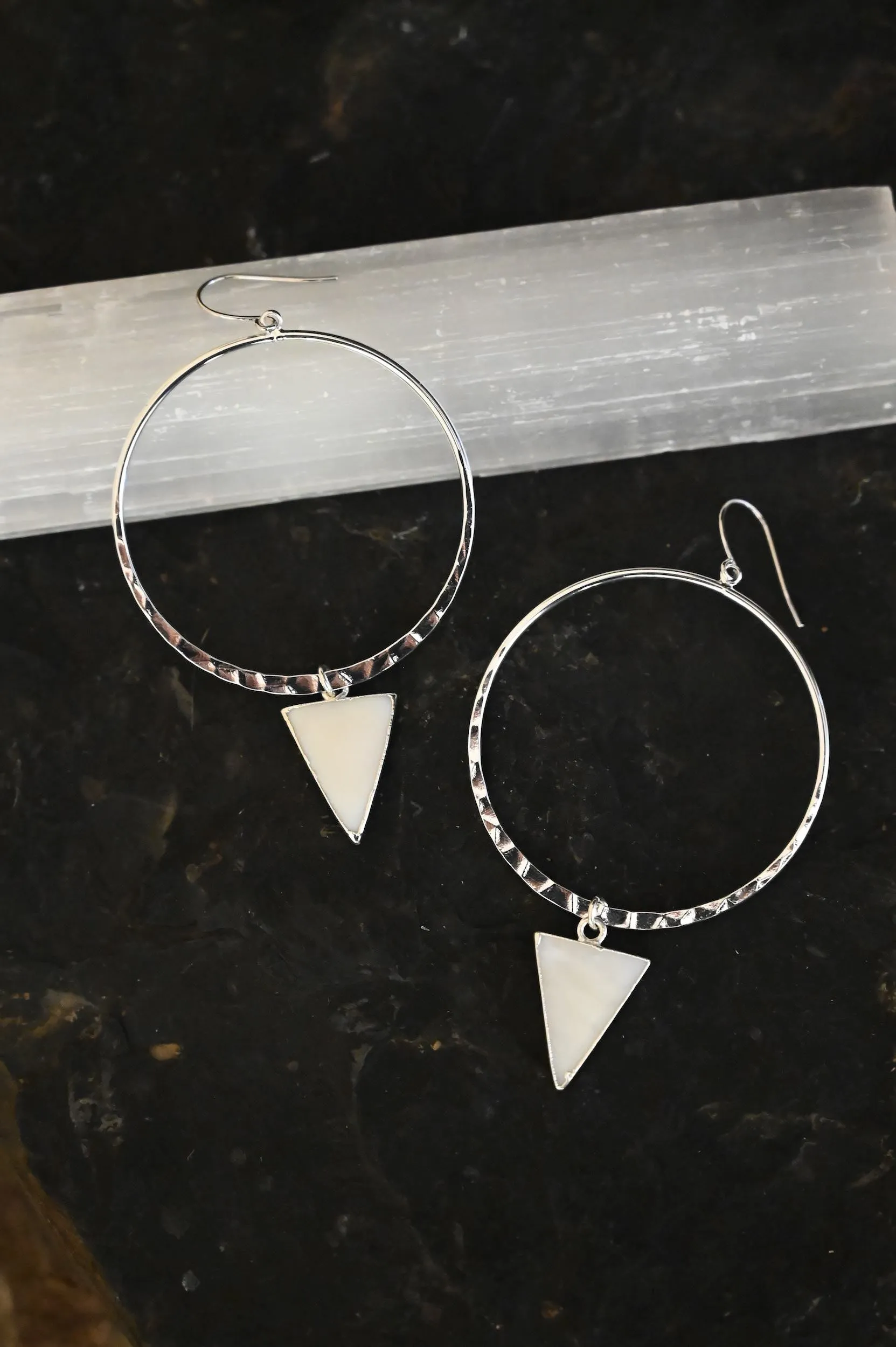 Feminine Energy Mother of Pearl Silver Hoops