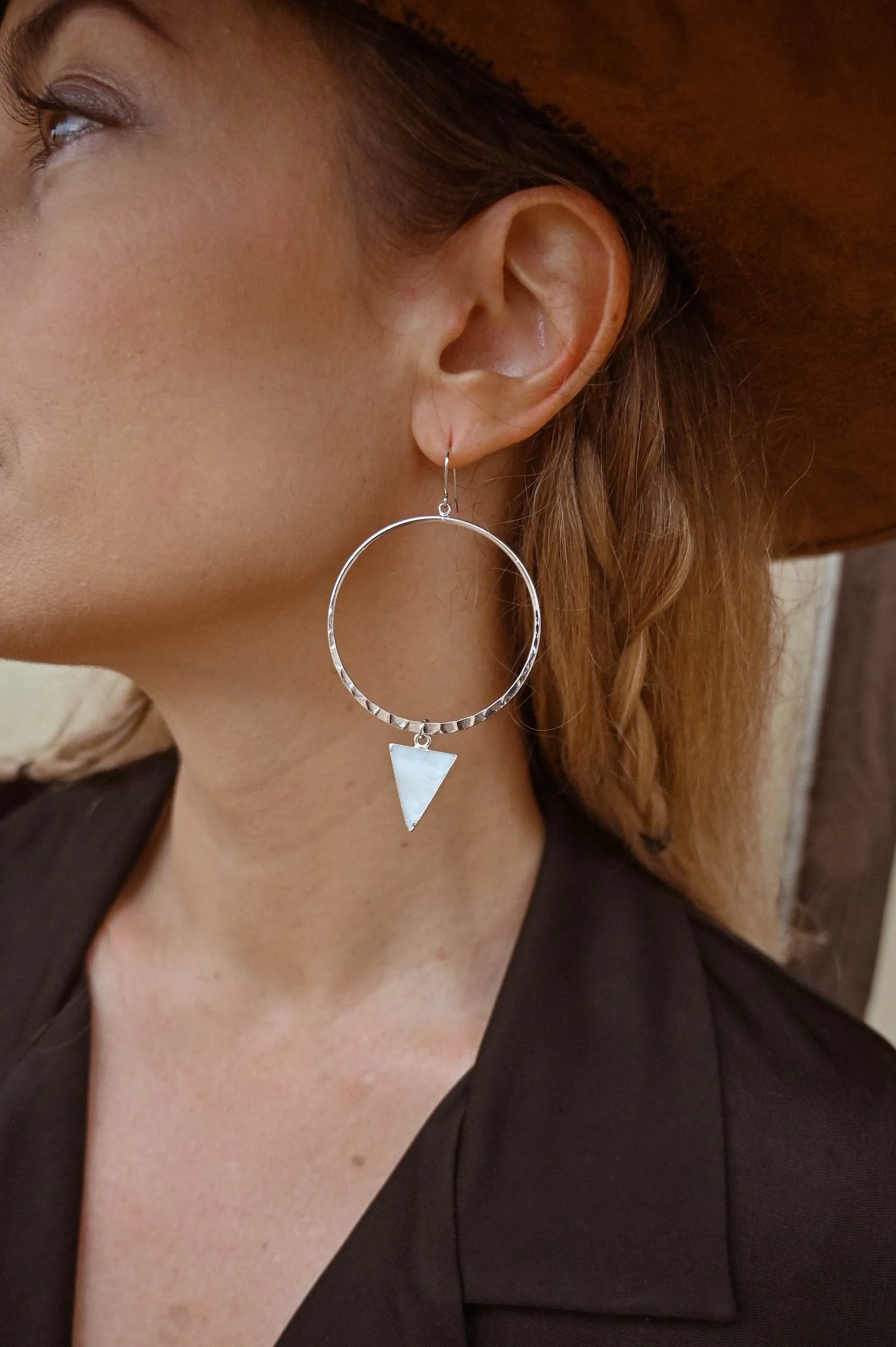 Feminine Energy Mother of Pearl Silver Hoops