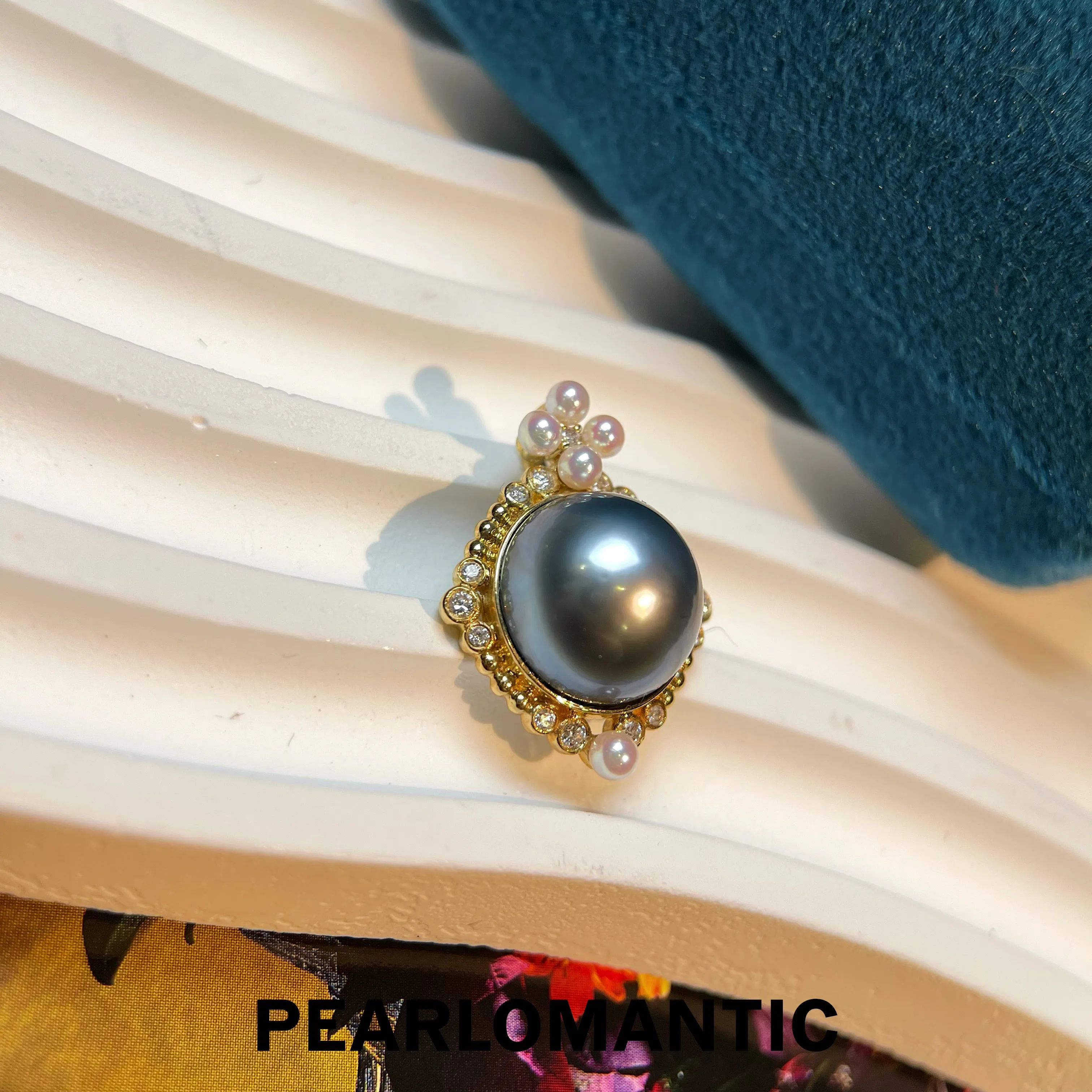 [Fine Jewelry] 18k Gold Tahitian Mabe Pearl & Akoya & Diamond Pendants w/ S925 Chain