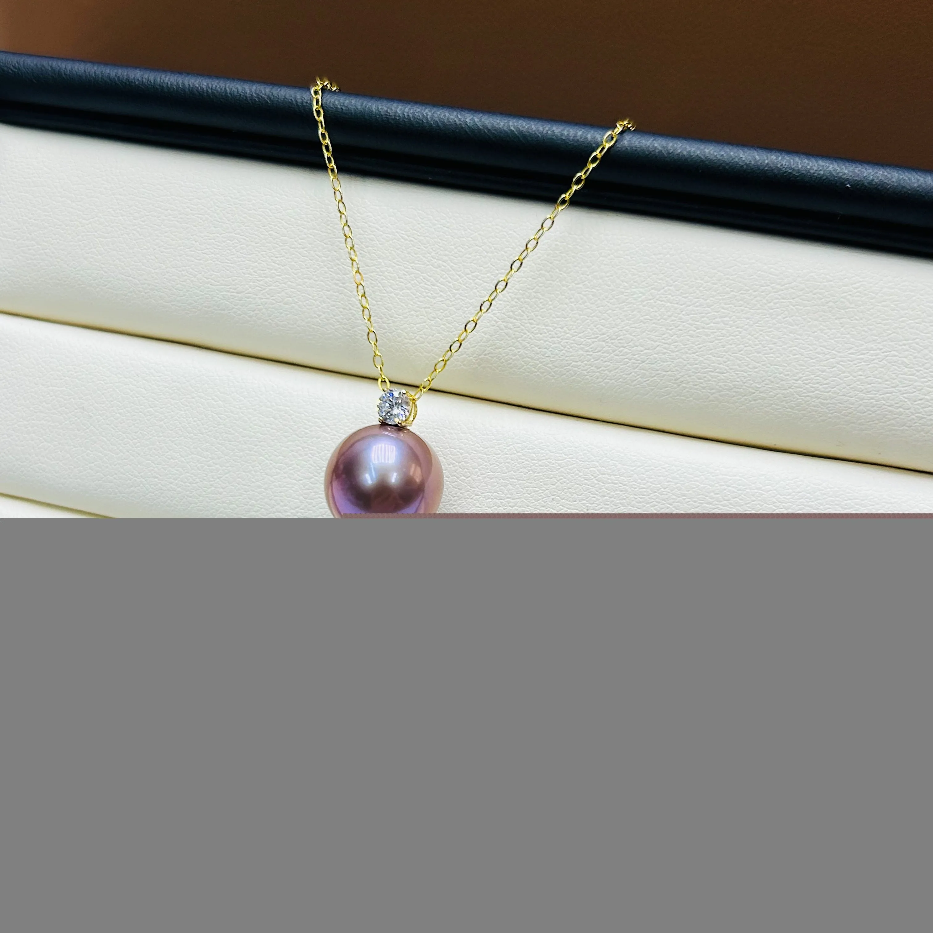 [Fine Jewelry] Freshwater Pearl Purple Color Pendants & Earrings Set w/ 18k Gold