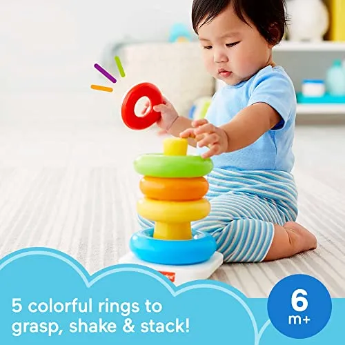 Fisher-Price Baby Stacking Toy Rock-A-Stack, Roly-Poly Base With 5 Colorful Rings For Ages 6  Months