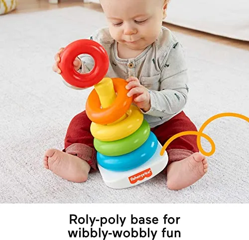 Fisher-Price Baby Stacking Toy Rock-A-Stack, Roly-Poly Base With 5 Colorful Rings For Ages 6  Months