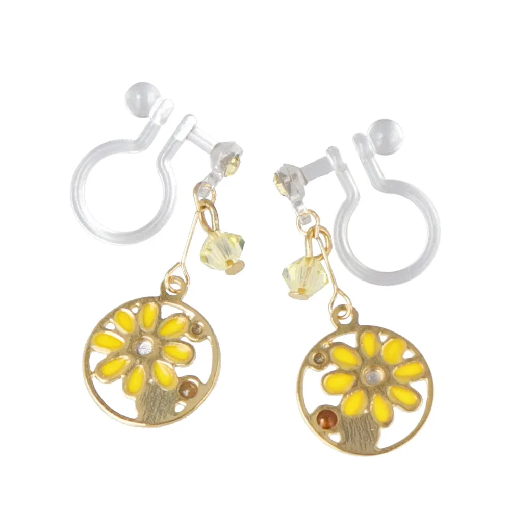 Floral Circle Invisible Clip On Earrings