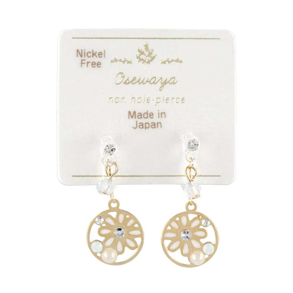 Floral Circle Invisible Clip On Earrings