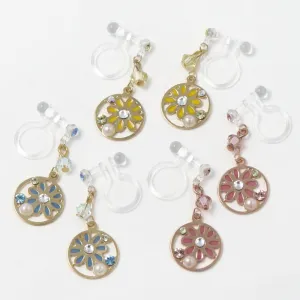 Floral Circle Invisible Clip On Earrings