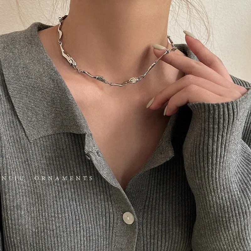 Flytonn Korean Fashion Kurapika Chains Necklace For Women Irregular Geometric Short Choker Punk Gothic Jewelry Trend