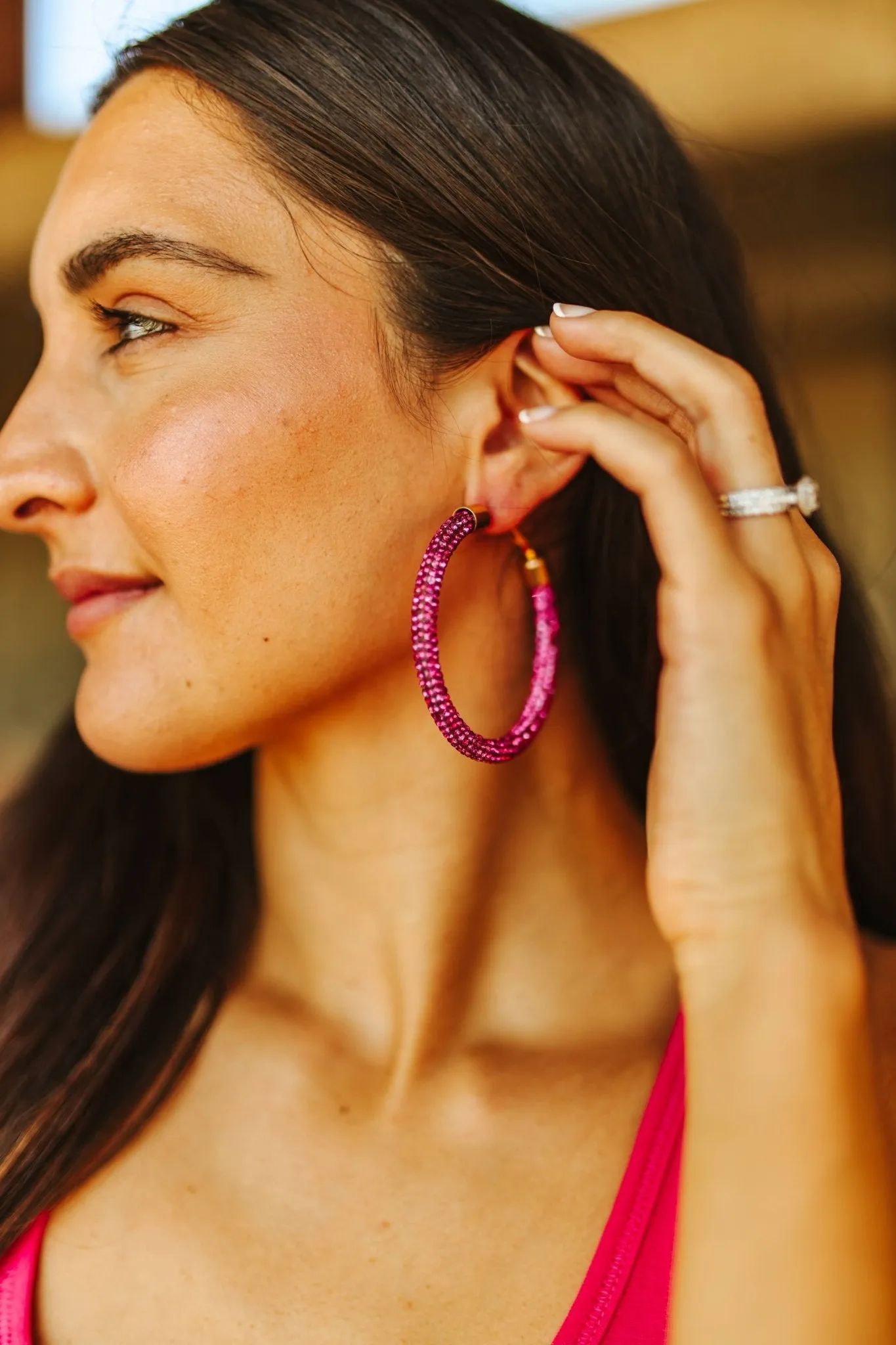 Fuchsia Crystal Rhinestone Hoops