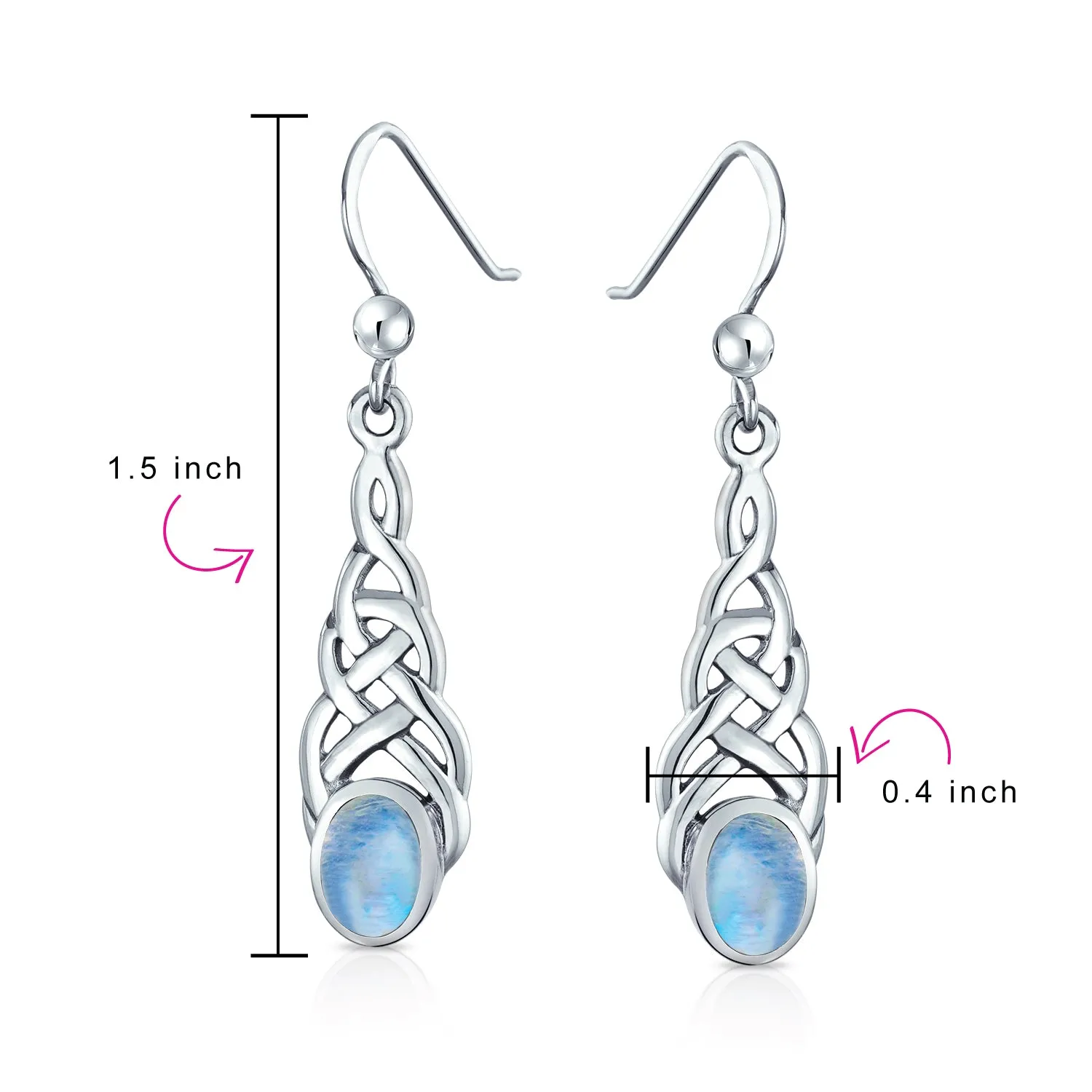 Gemstone Bezel Oval Celtic Knot Dangle Earrings .925Sterling Silver