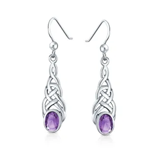 Gemstone Bezel Oval Celtic Knot Dangle Earrings .925Sterling Silver