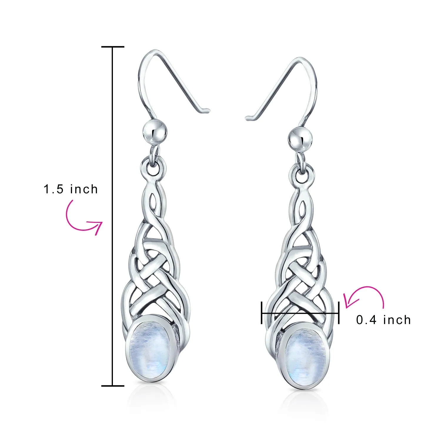 Gemstone Bezel Oval Celtic Knot Dangle Earrings .925Sterling Silver