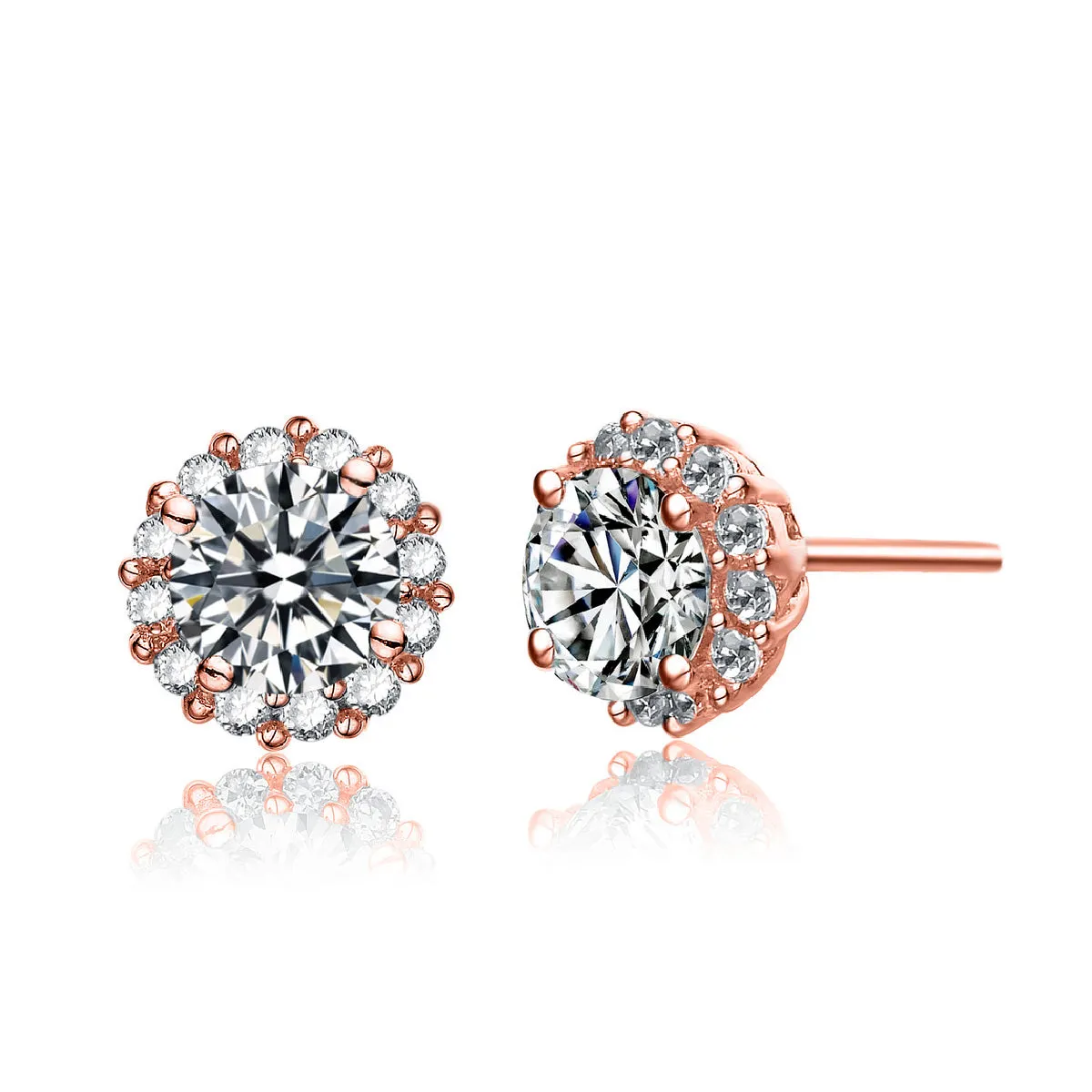 Genevive Stylish 18K Rose Gold Plated Pave Stud Earrings