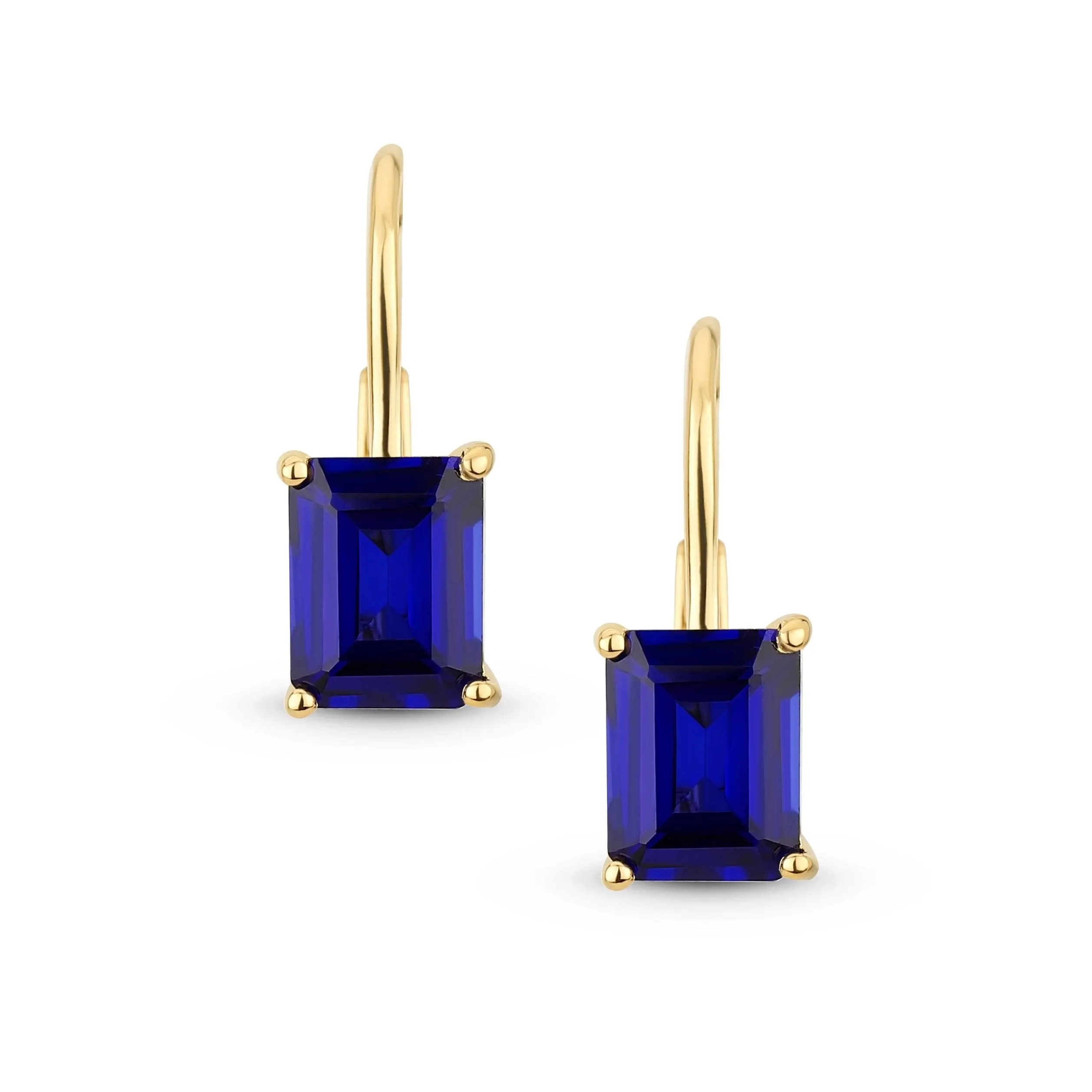 Genuine Gemstone 4.5 CT Emerald Cut Drop Earrings Gold Plated Sterling Silver