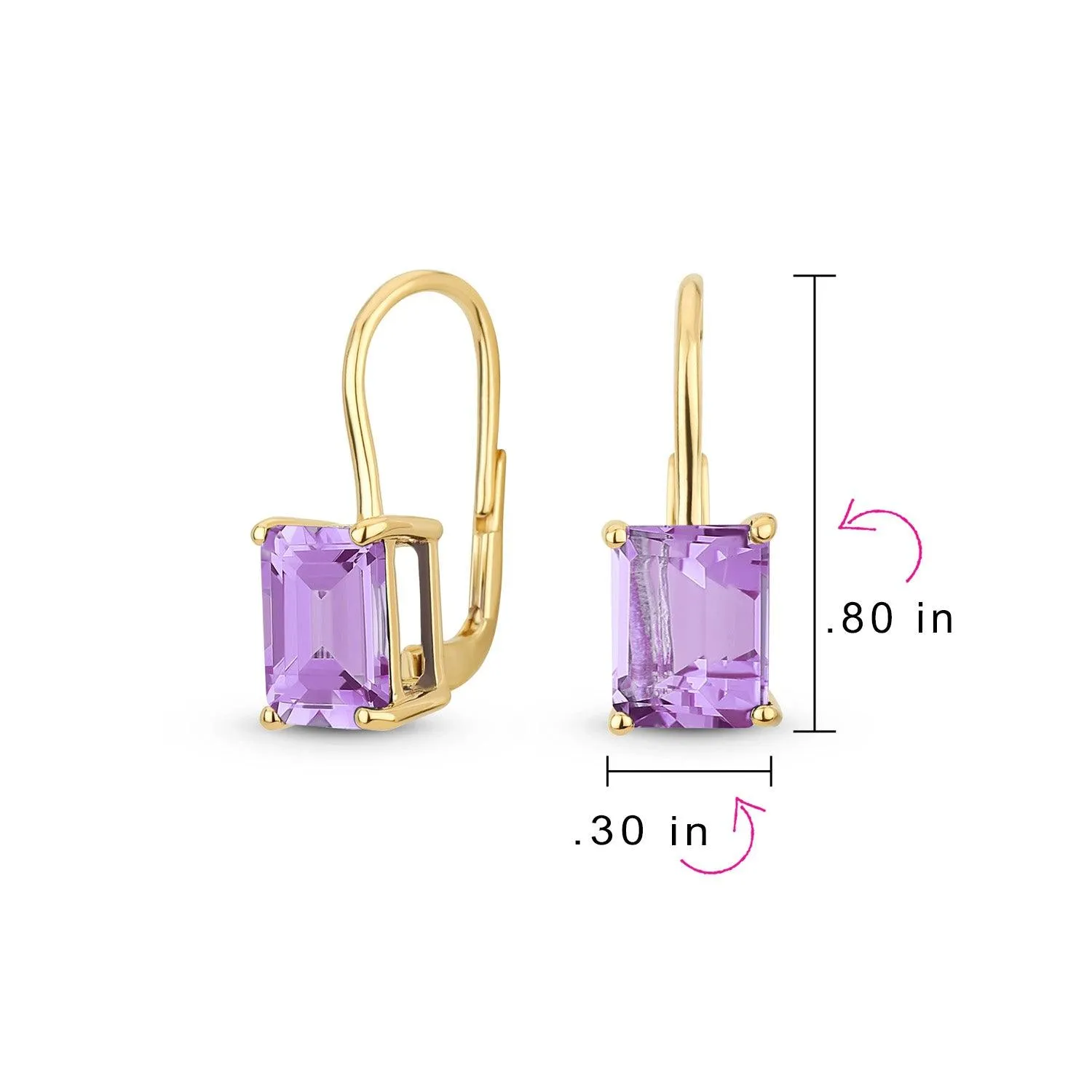 Genuine Gemstone 4.5 CT Emerald Cut Drop Earrings Gold Plated Sterling Silver