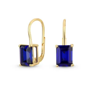 Genuine Gemstone 4.5 CT Emerald Cut Drop Earrings Gold Plated Sterling Silver