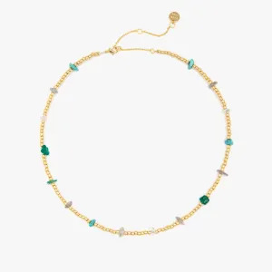 Gold and Bead Stone Chip Choker