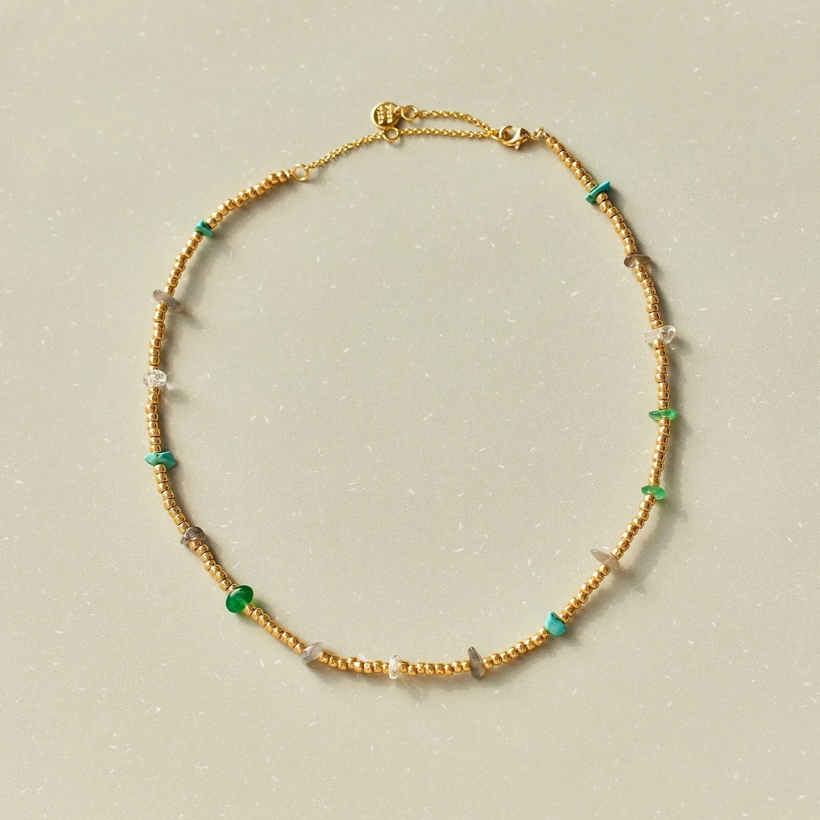 Gold and Bead Stone Chip Choker