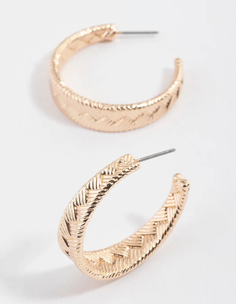 Gold Zig Zag Texture Hoop Earrings