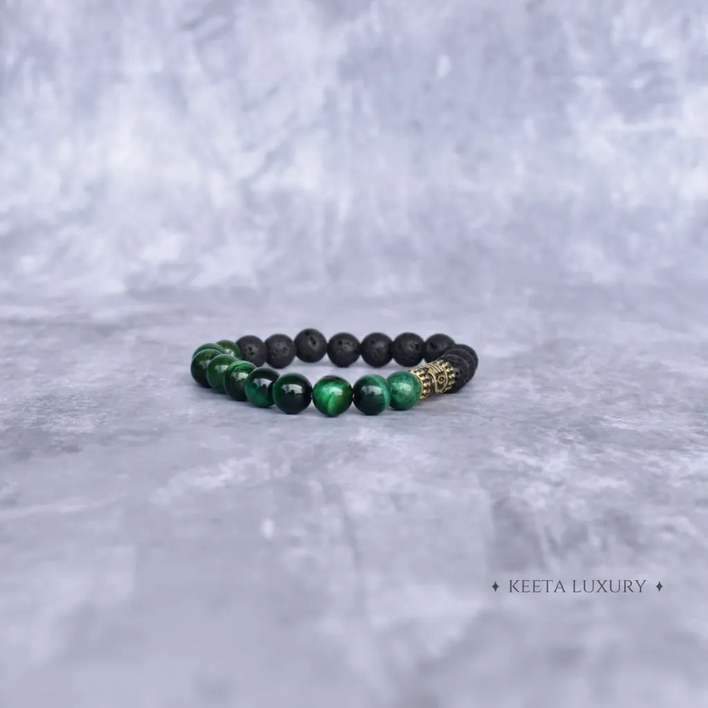 Hamsa Protection - Green Tiger's Eye & Lava Bracelets