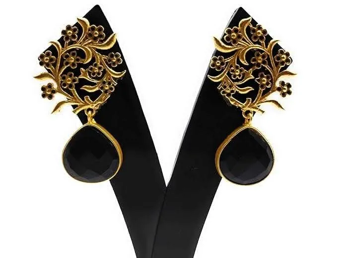 Handmade designer black brass stylish earrings