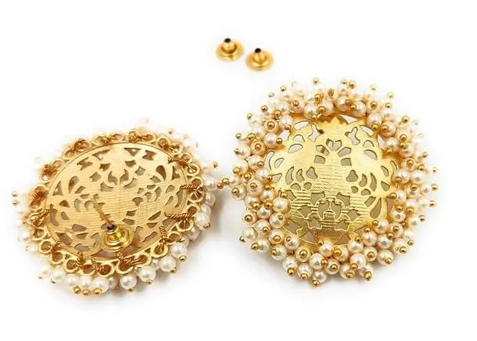 Handmade designer golden brass pearl stone earrings