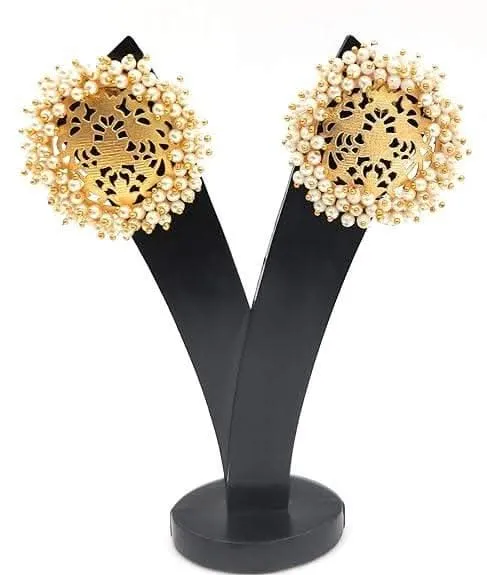 Handmade designer golden brass pearl stone earrings