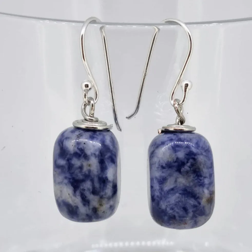 Handmade Natural Blue Spots Gemstone Earrings, Women's Dangle Drop Earrings