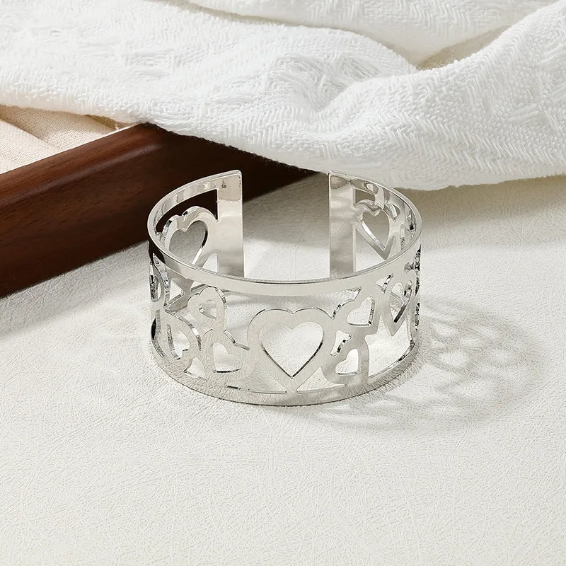 Heartfelt Hollow Love Metal Bracelet - European & American Fashion Jewelry