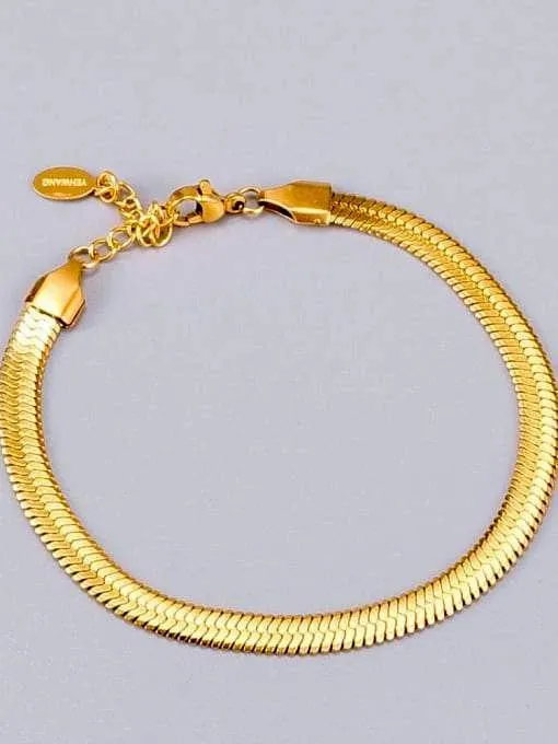 Herringbone Link Gold Plated Titanium Bracelet