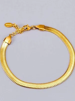 Herringbone Link Gold Plated Titanium Bracelet