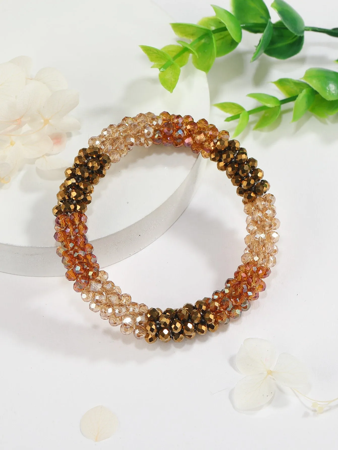 Holographic Brown Beaded Bracelet Women Bracelet Stackable Bracelet Crafted