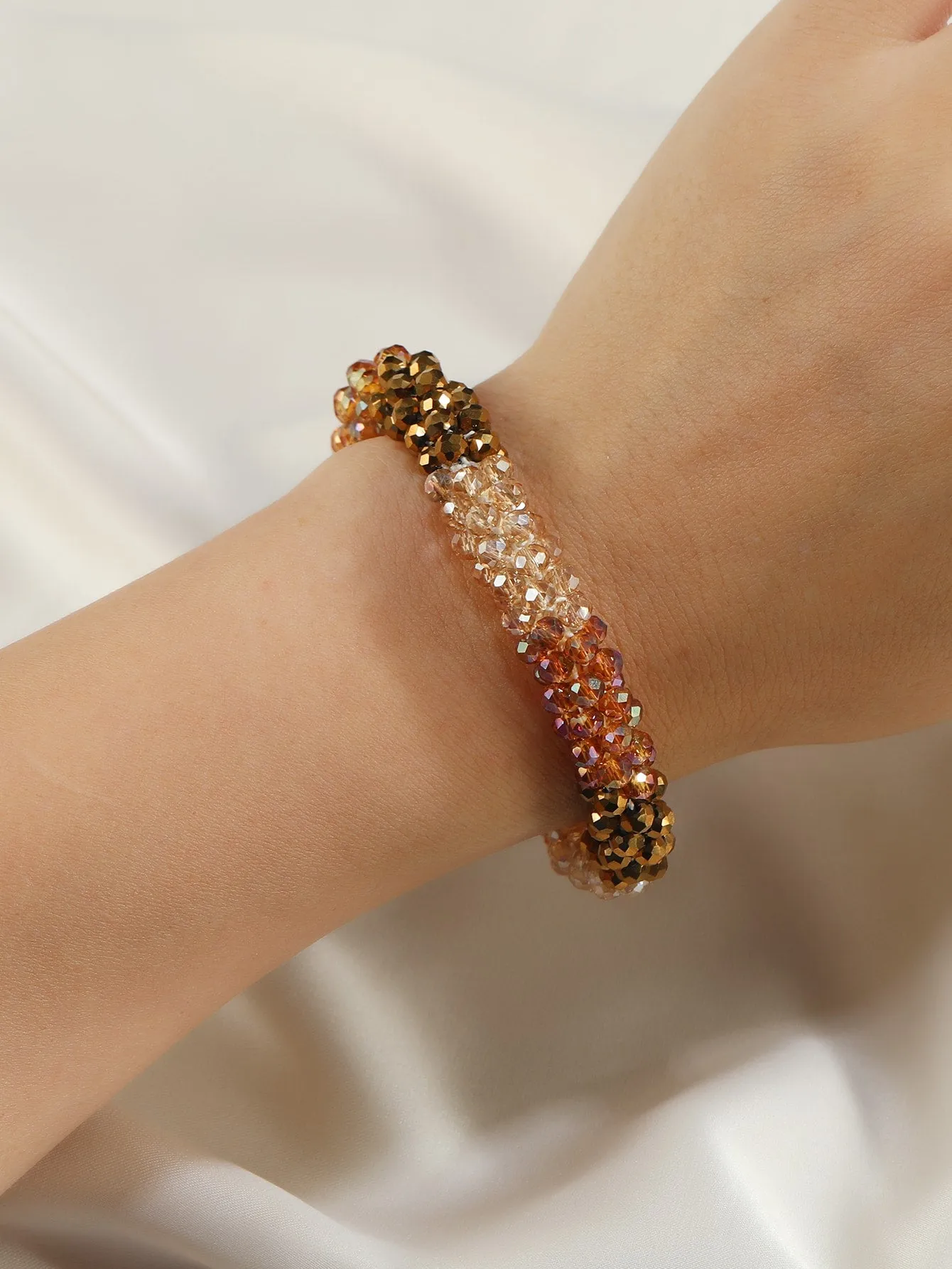 Holographic Brown Beaded Bracelet Women Bracelet Stackable Bracelet Crafted