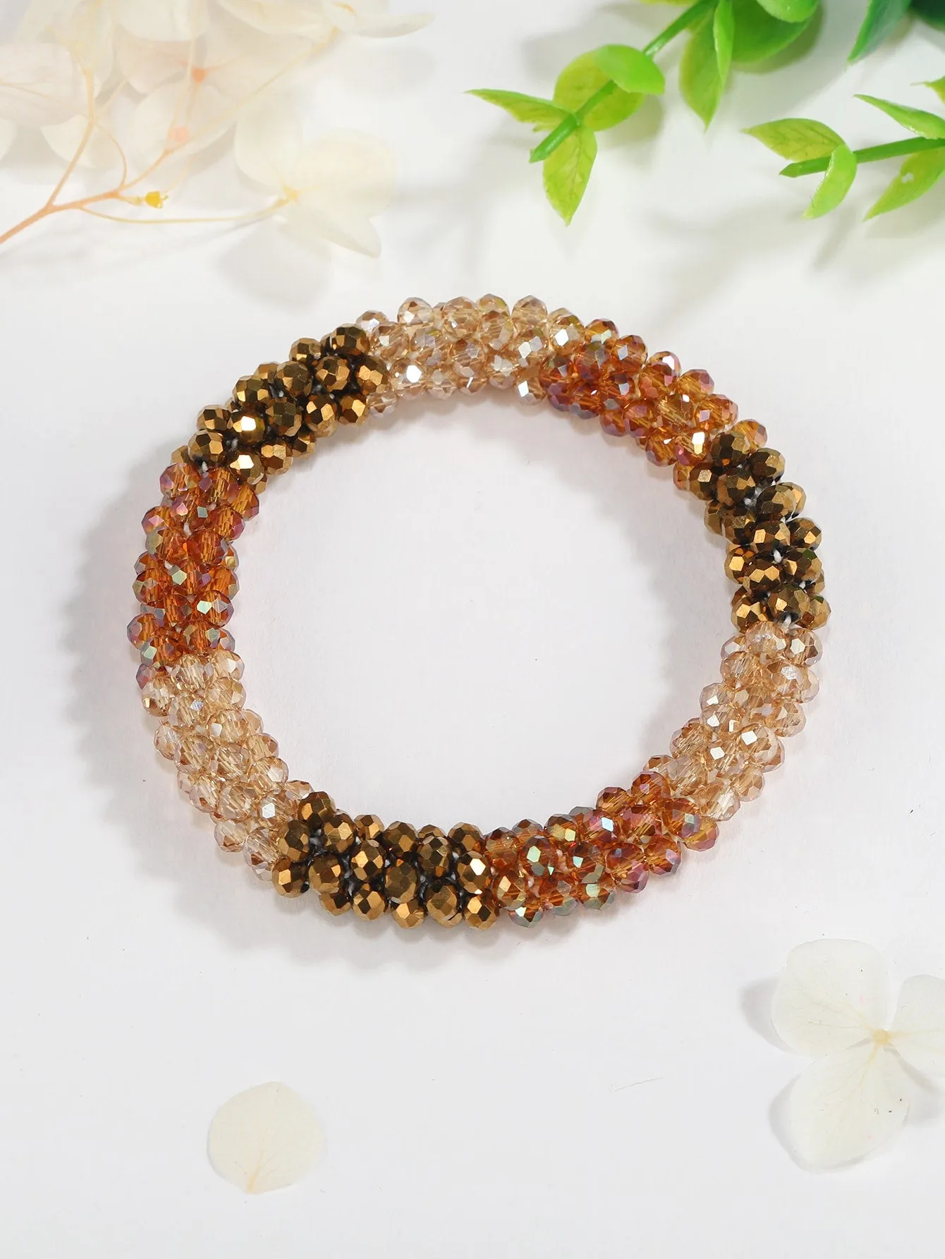 Holographic Brown Beaded Bracelet Women Bracelet Stackable Bracelet Crafted