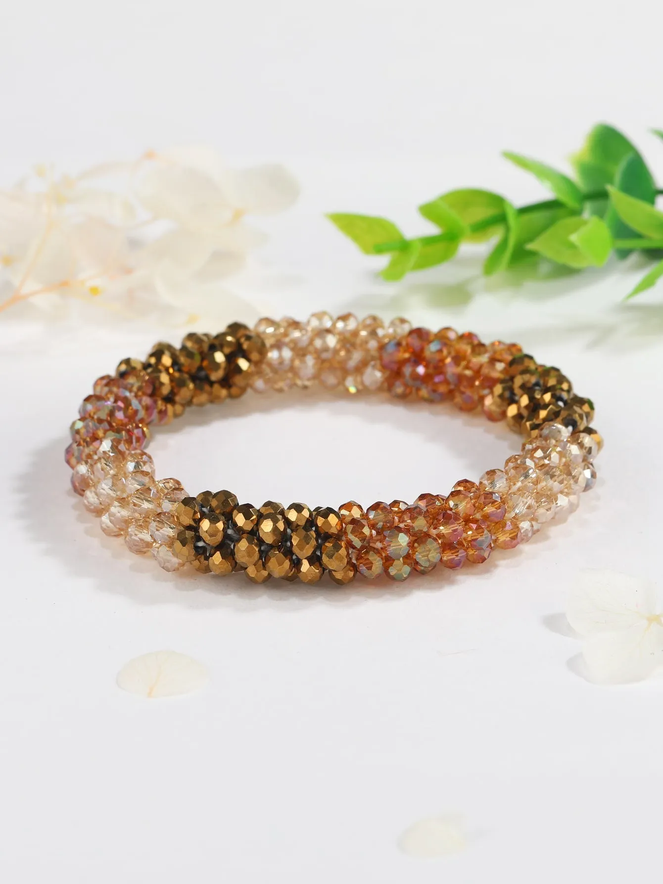 Holographic Brown Beaded Bracelet Women Bracelet Stackable Bracelet Crafted