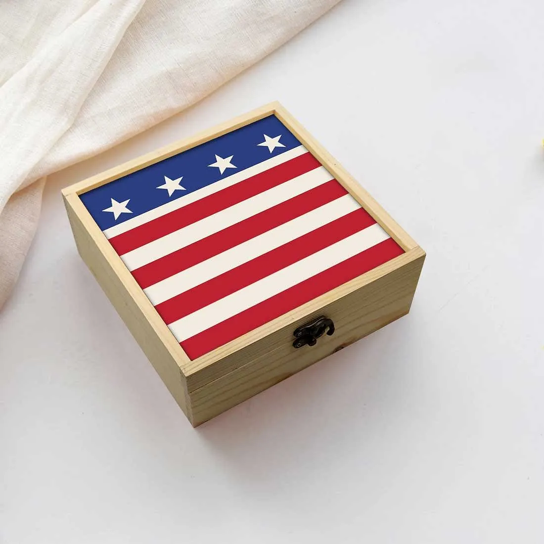 Jewellery Box Makepup Organizer -  Red Strips Star Flag