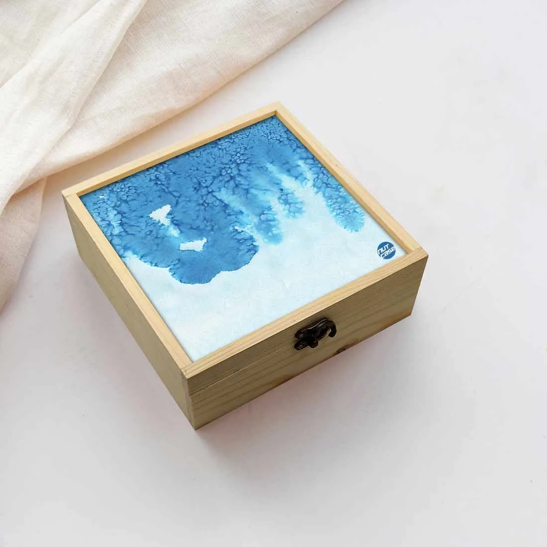 Jewellery Box Wooden Jewelry Organizer -  Arctic Space Blue Watercolor