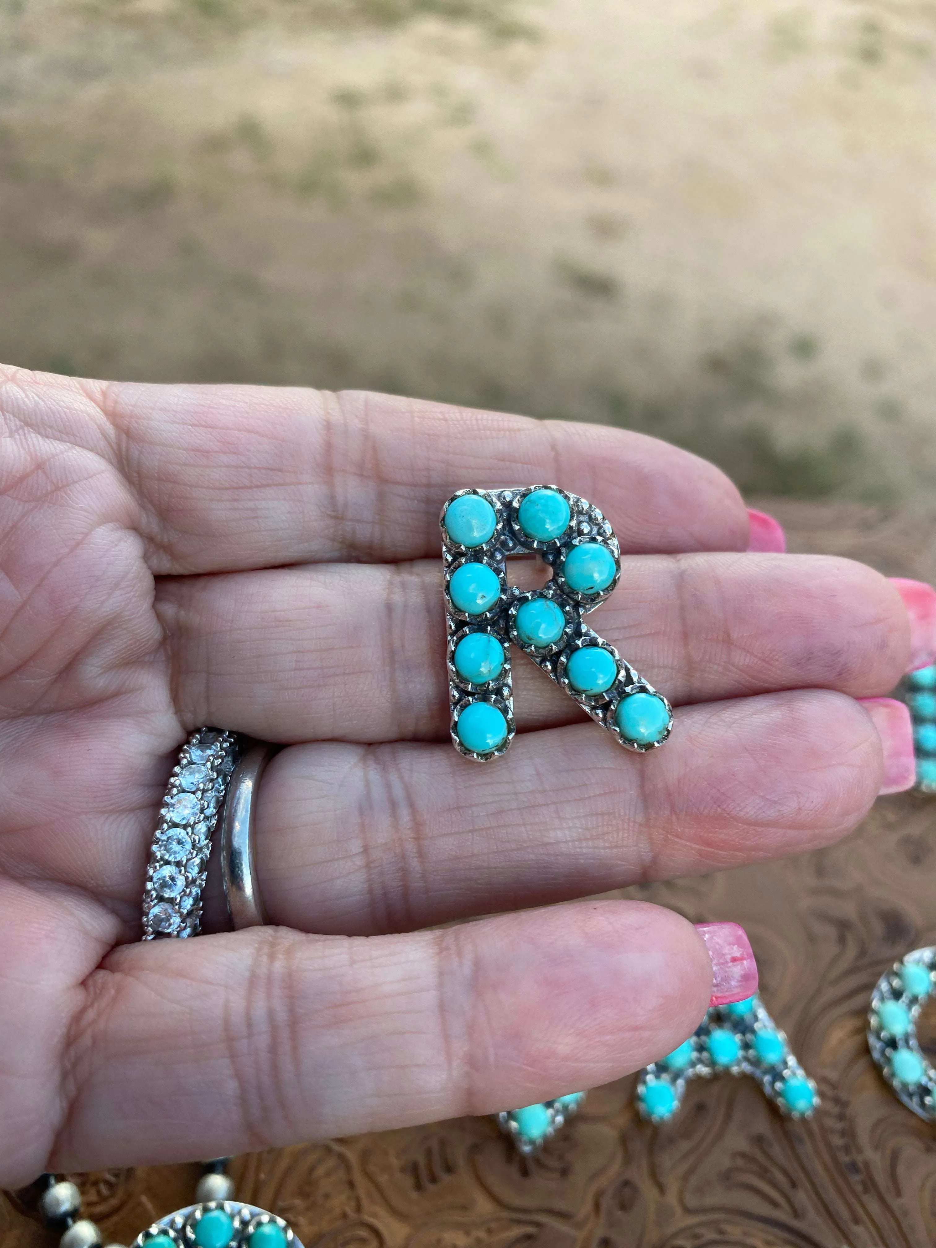 Kingman Turquoise Letter Necklace