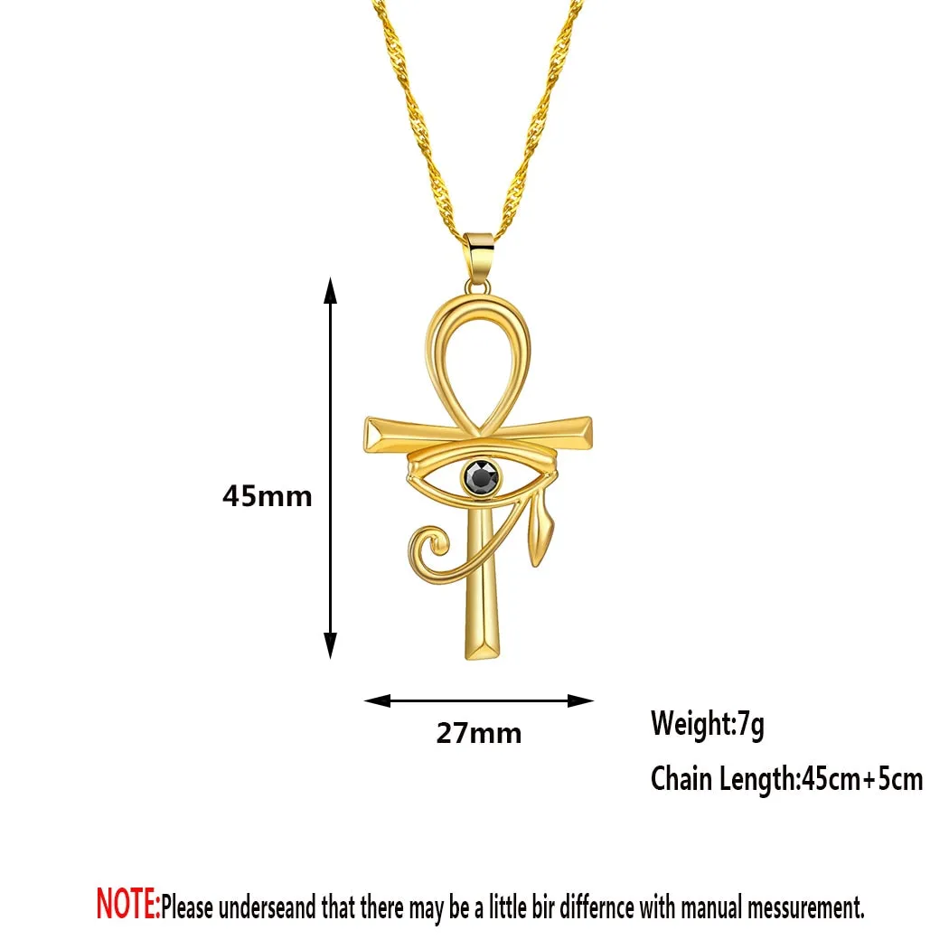 Kinitial New CZ Eye of Horus Egypt Protection Charm Pendant  Ankh Cross Religious Necklace for Women Choker Necklaces Jewelry