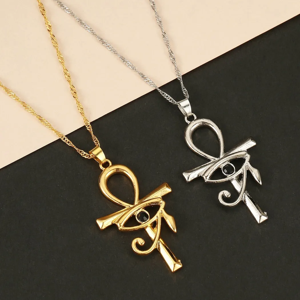 Kinitial New CZ Eye of Horus Egypt Protection Charm Pendant  Ankh Cross Religious Necklace for Women Choker Necklaces Jewelry