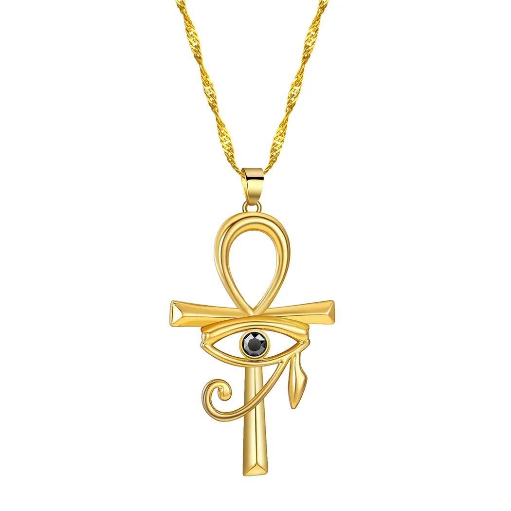 Kinitial New CZ Eye of Horus Egypt Protection Charm Pendant  Ankh Cross Religious Necklace for Women Choker Necklaces Jewelry