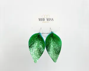 Leather Petal Earring "Metallic Green"