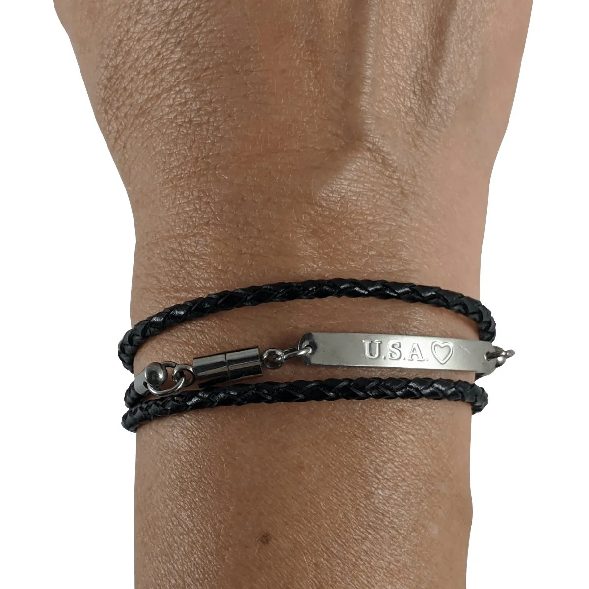 Leather Wrapped USA Bracelet Jewelry - Unisex