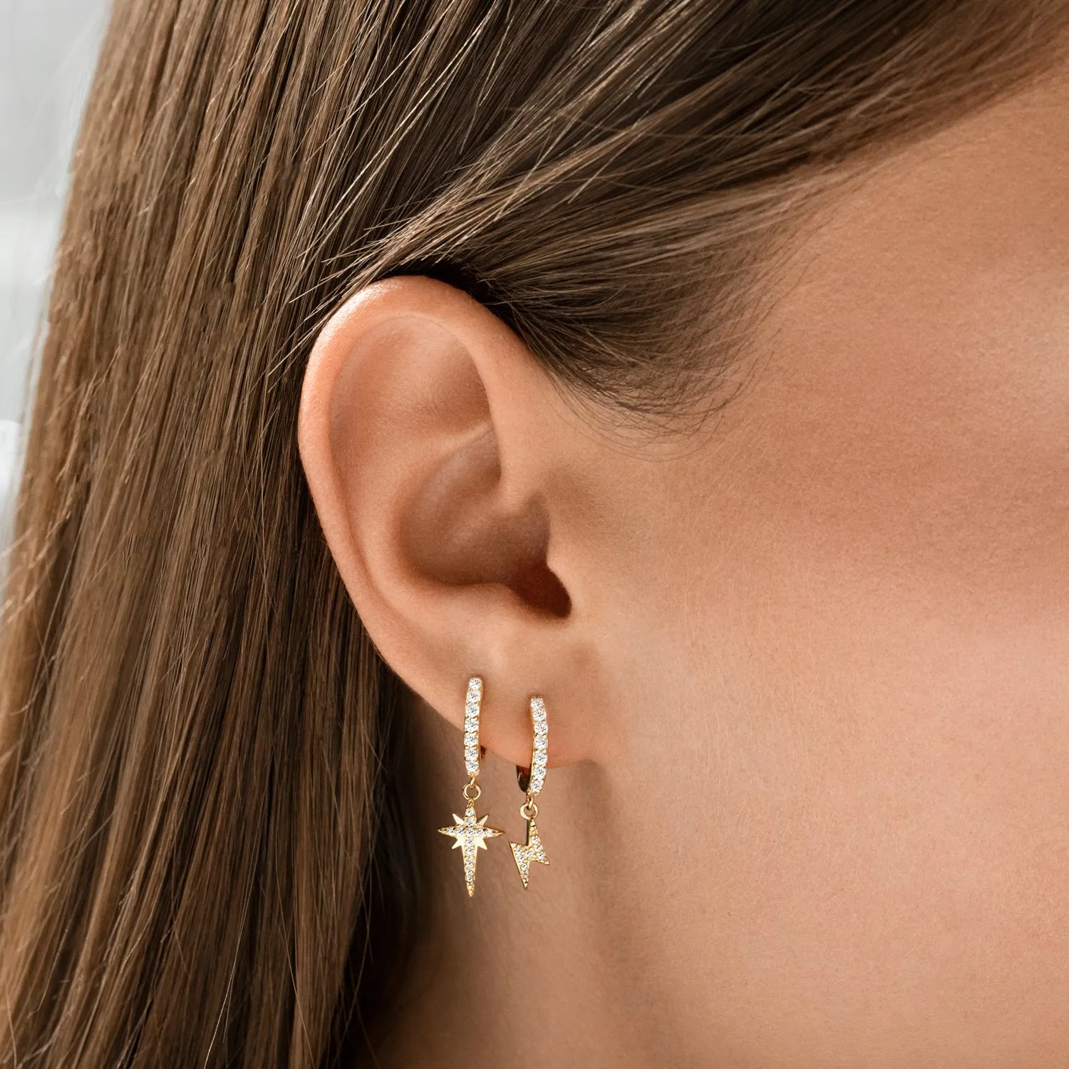 Lightning Drop Hoop Earrings Gold