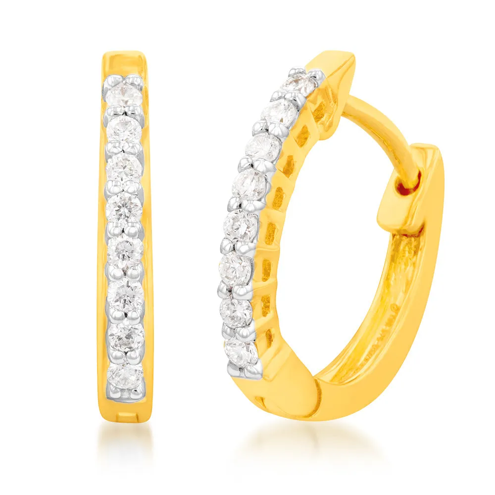 Luminesce Lab Grown 1/6 Carat Diamond Claw Hoop Earrings in 9ct Yellow Gold