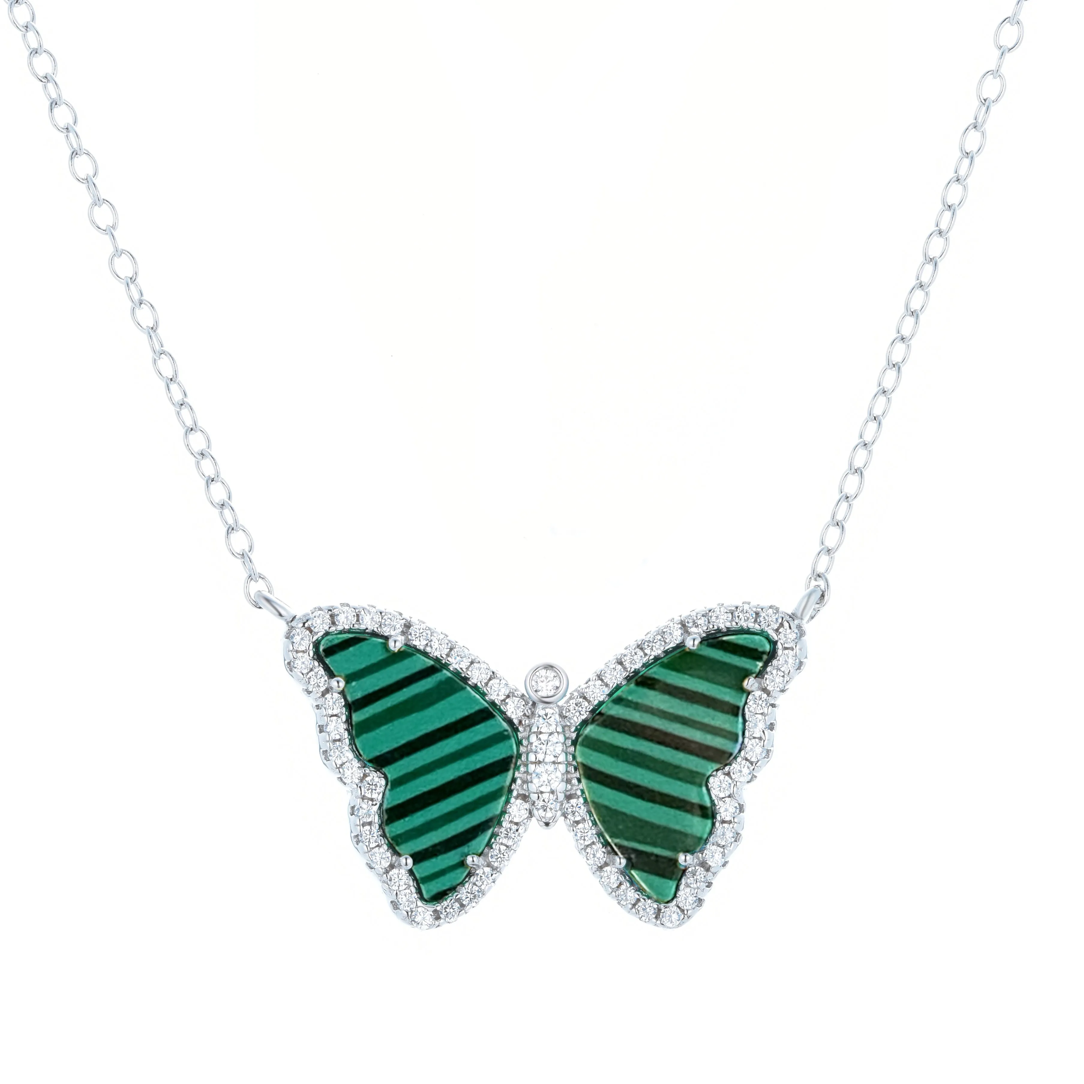 Malachite Butterfly Necklace With Crystals