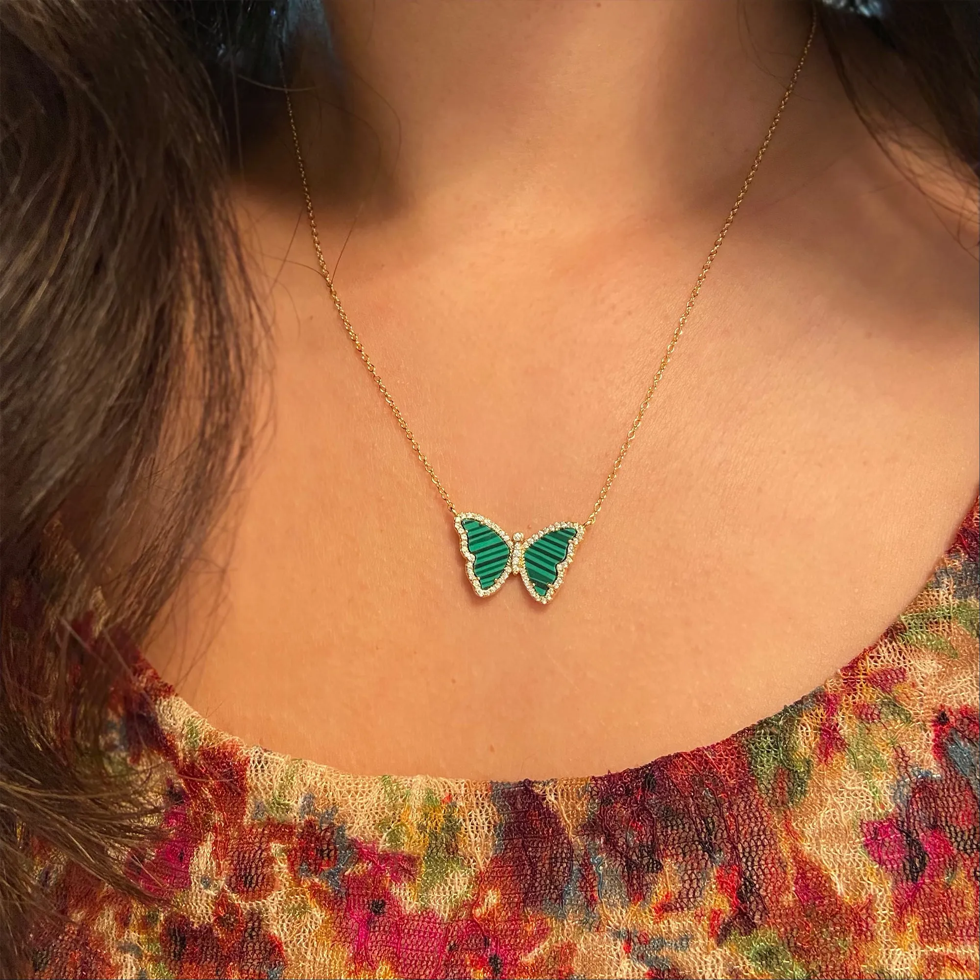 Malachite Butterfly Necklace With Crystals