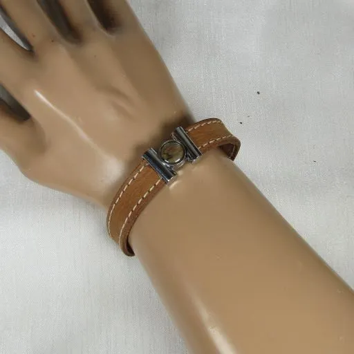 Man's Brown Leather Bracelet with  Inlaid Clasp