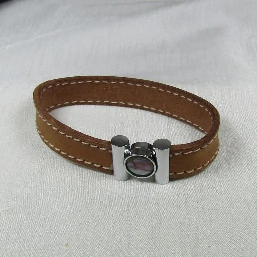 Man's Brown Leather Bracelet with  Inlaid Clasp