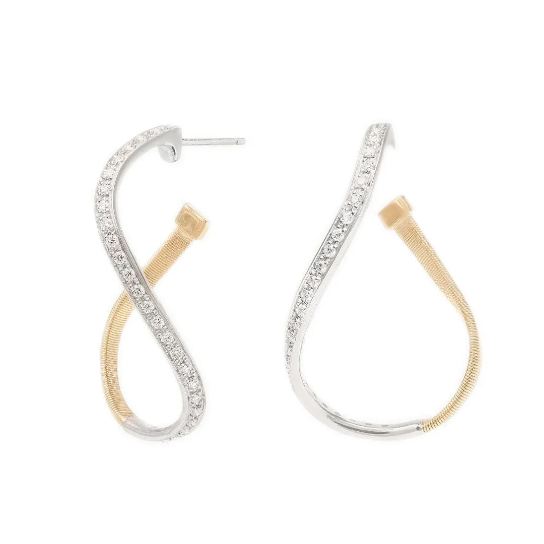 Marco Bicego Marrakech 18K Yellow Gold Twisted Irregular Small Hoops with Pave Diamonds