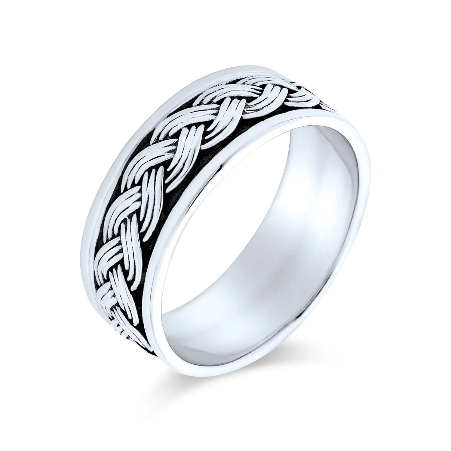 Mens Silver Ring - Heavy Braided Wheat Weave Wedding Band Oxidized .925 Sterling